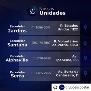 Conheça os endereços das unidades da @escodelar_imoveis . Você encontrará-me na unidade Santana.